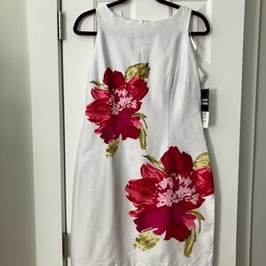 Studio I White Dress with Pink Floral Design